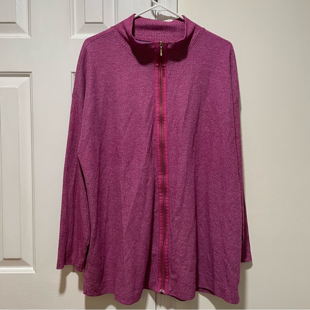 Soft Surroundings pink chami zip up sweater 1x